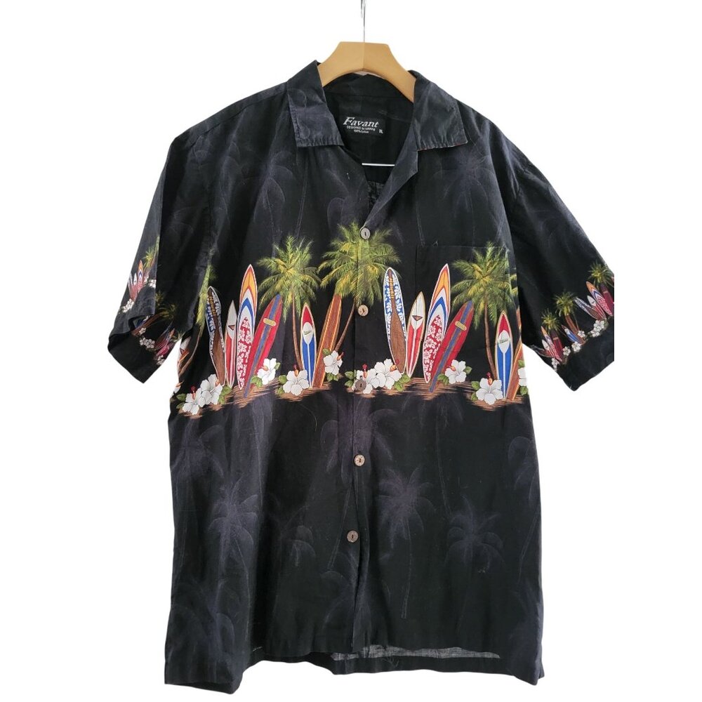 Hawaiian Surfboard Camp shirt Black Mens size XL  Hawaii Vacation Vacation
